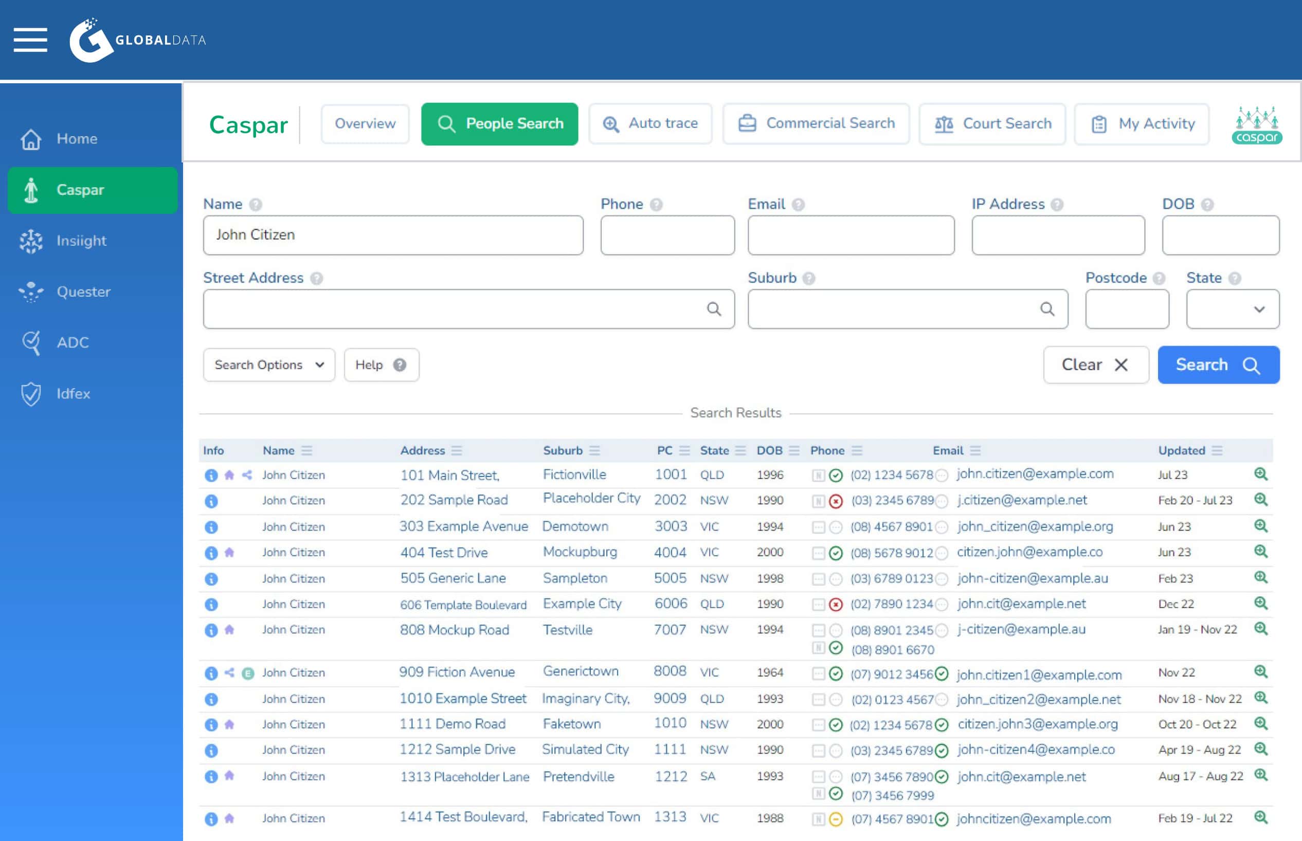 Caspar Skip Trace Software Global Data